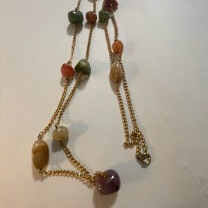 Multicolor Gemstone Necklace with Gold Chain